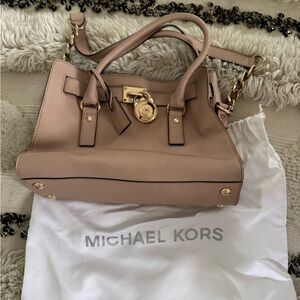 Michael Kors Beige Satchel with Gold Accents